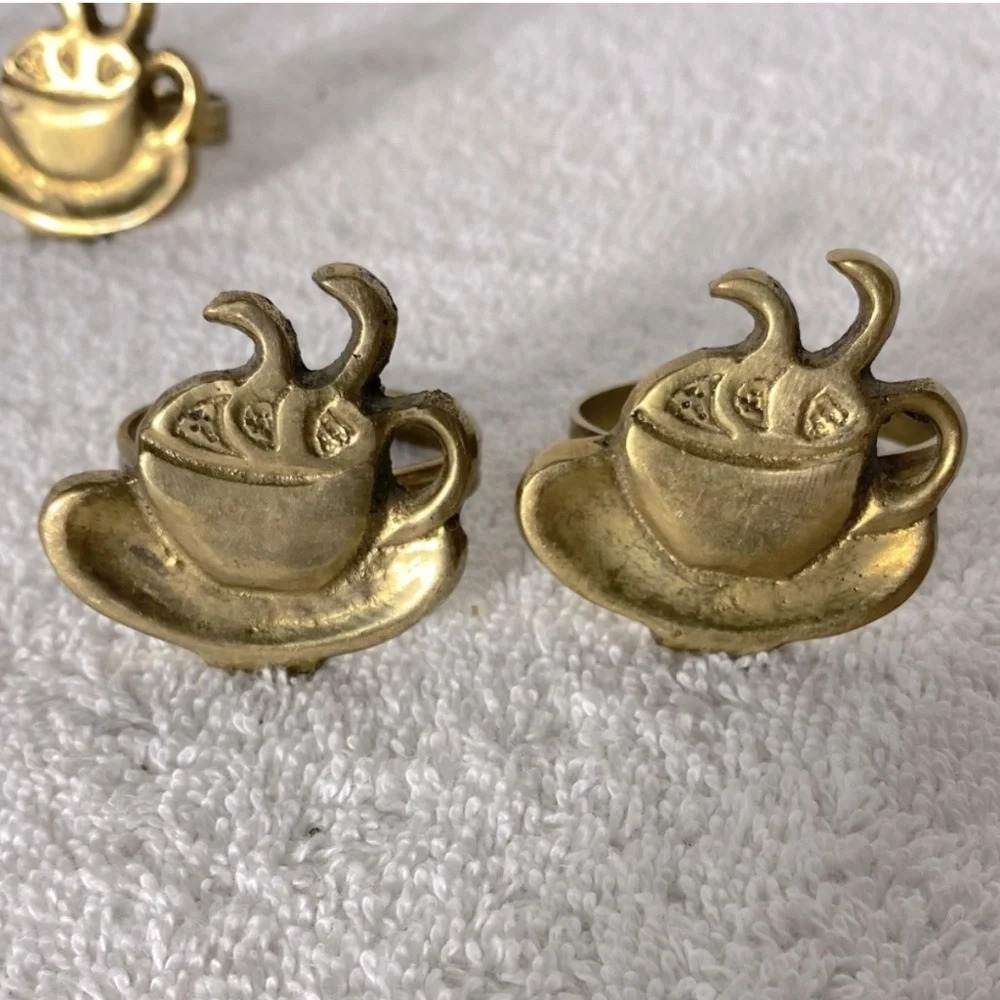 Vintage Brass Coffee  Cup Napkin Holders x5 - Picture 13 of 13